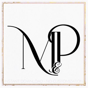 Può includere: Design di monogramma in bianco e nero con le lettere "N" e "P" con un simbolo ampersand tra loro. Le lettere sono stilizzate e collegate, creando un design unico ed elegante.