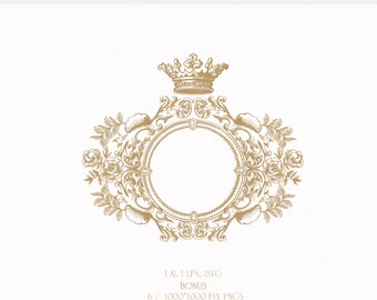 Royal Vintage Wedding Crest, Elegant Monogram (Digital Download)