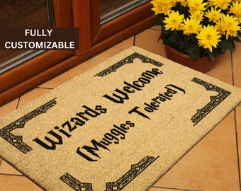 Wizards welcome muggles tolerated, New Home Gift, Custom Doormat, Welcome Mat, Movie Doormat, personalized doormat, Housewarming Gift