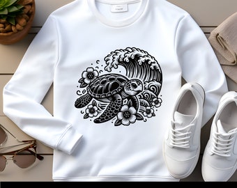 Tortuga de playa con flor Svg, Descarga digital, Archivo de corte de tortuga, Imágenes prediseñadas de animales del océano, Vector de animales marinos, Tortuga marina floral png