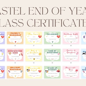 Premios de certificados de fin de año en colores pastel para estudiantes de la escuela