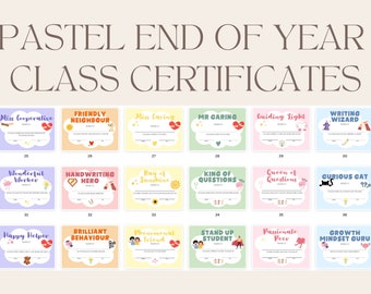 Pastel End of Year Class Certificate Awards for School Students