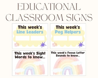 Educational Classroom Signs (Line Leaders, Peg Helpers, Sight Words and Letter Sounds to Know)