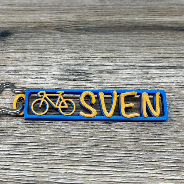 Schlüsselanhänger mit Fahrrad und Namen, Kofferanhänger , Rucksackanhänger, Reissverschluss, personalisiert, 2-farbig