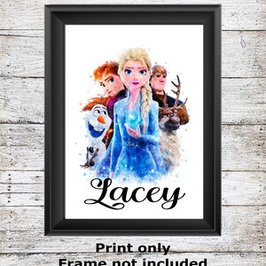 Personalised Frozen Elsa Anna Olaf Sven Kristoff Disney unframed watercolour wall art childrens bedroom poster A5 A4 A3 High Quality Prints Group