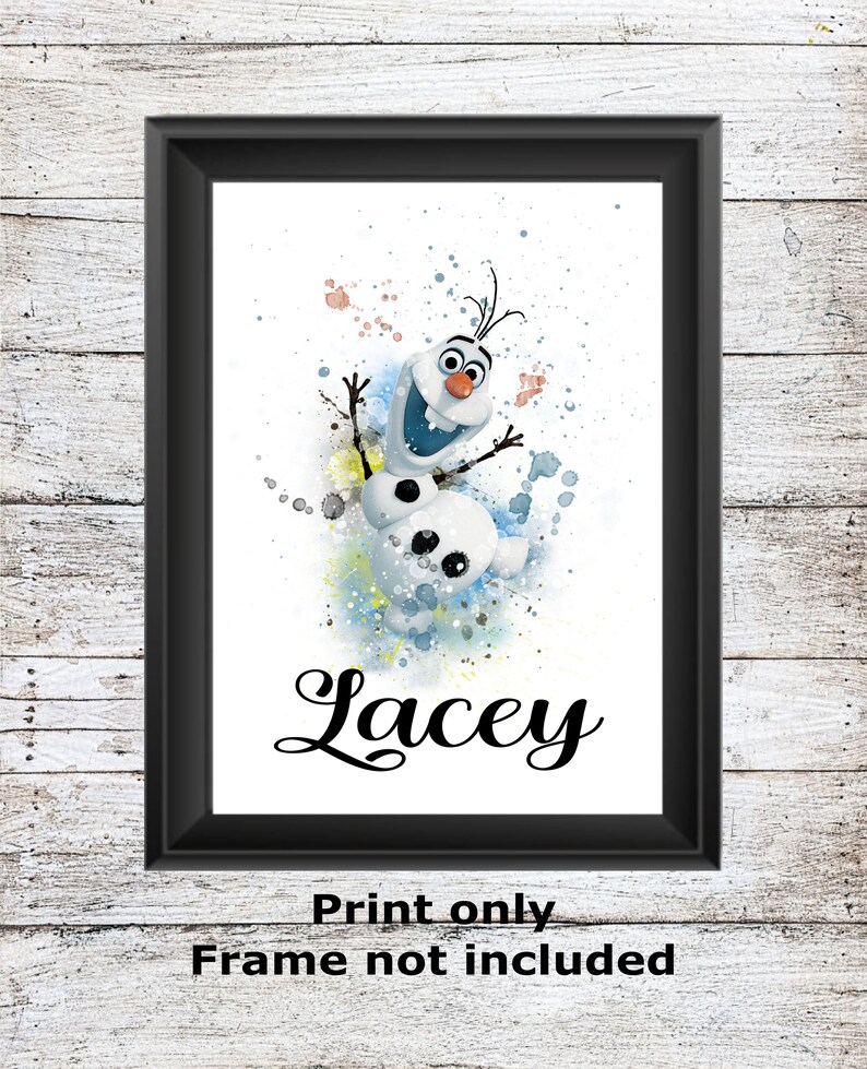 Personalised Frozen Elsa Anna Olaf Sven Kristoff Disney unframed watercolour wall art childrens bedroom poster A5 A4 A3 High Quality Prints Olaf