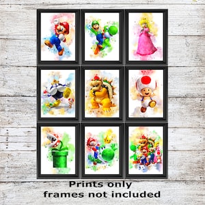 Super Mario unframed watercolour wall art childrens bedroom A5 A4 A3 High Quality Prints