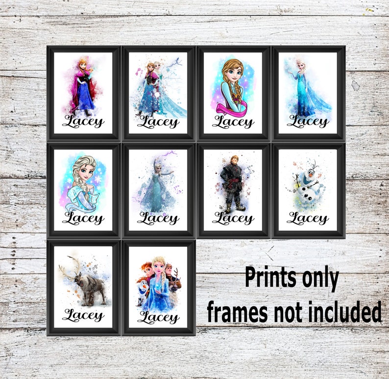 Personalised Frozen Elsa Anna Olaf Sven Kristoff Disney unframed watercolour wall art childrens bedroom poster A5 A4 A3 High Quality Prints image 1