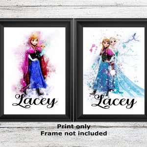 Personalised Frozen Elsa Anna Olaf Sven Kristoff Disney unframed watercolour wall art childrens bedroom poster A5 A4 A3 High Quality Prints image 2