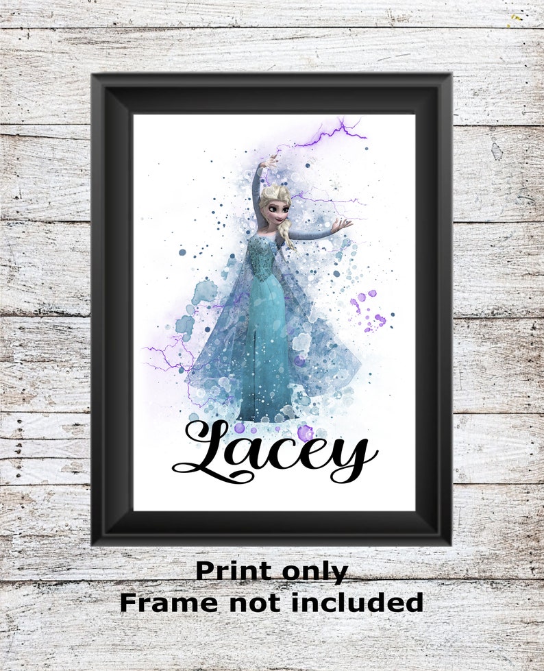 Personalised Frozen Elsa Anna Olaf Sven Kristoff Disney unframed watercolour wall art childrens bedroom poster A5 A4 A3 High Quality Prints Elsa 3