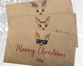Personalised Christmas Cash Envelope, Reindeer Merry Christmas, For Gift Cards, Tickets, Money. For Gifting  Kids Adults Xmas Cash.