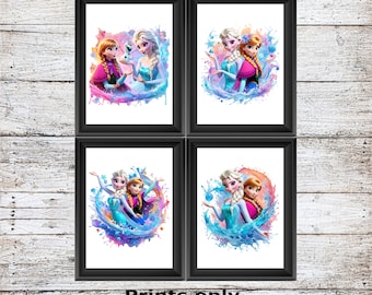 Frozen Elsa Anna Olaf Disney unframed watercolour wall art childrens bedroom poster A5 A4 A3 High Quality Prints