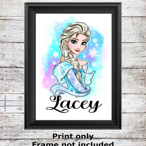 Personalised Frozen Elsa Anna Olaf Sven Kristoff Disney unframed watercolour wall art childrens bedroom poster A5 A4 A3 High Quality Prints Elsa 2