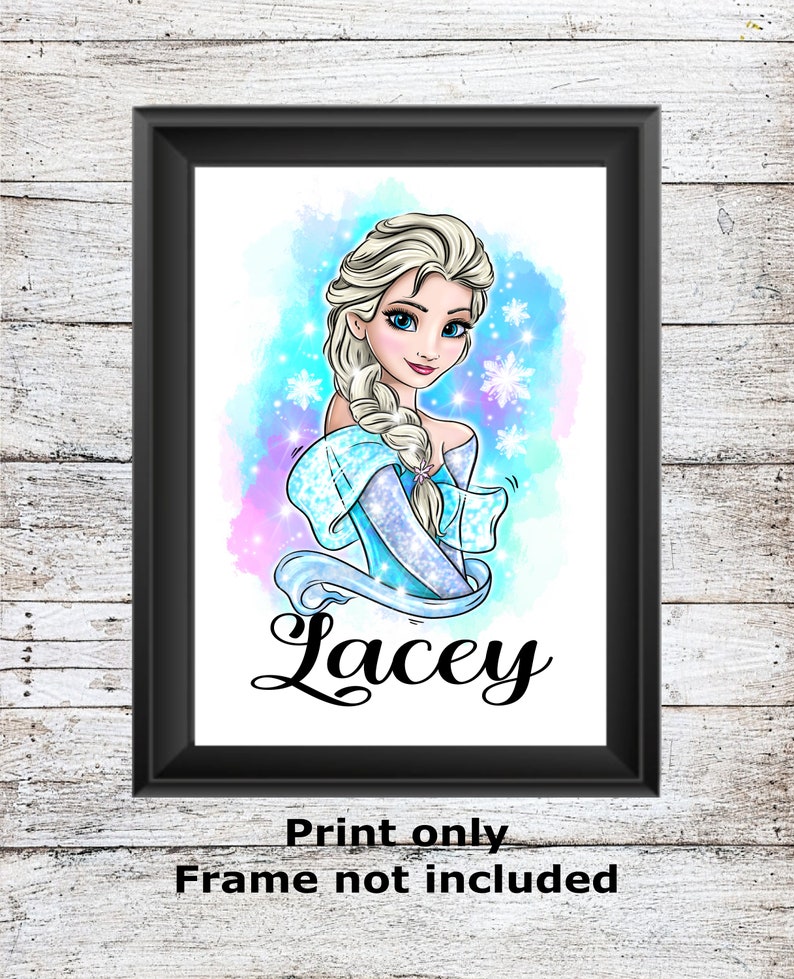 Personalised Frozen Elsa Anna Olaf Sven Kristoff Disney unframed watercolour wall art childrens bedroom poster A5 A4 A3 High Quality Prints Elsa 2