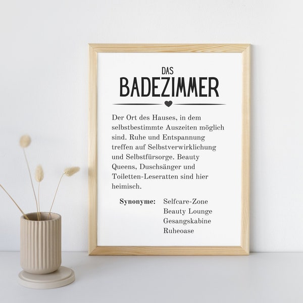 Poster BADEZIMMER / Definition / Bad / Wanddeko / Postkarte / Toilette