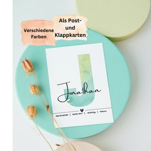 Geburtskarte Aquarell Personalisiert / Geburt Geschenk / karte zur Geburt / Minimalisitsche Karte / Buchstabe und Daten vom Baby