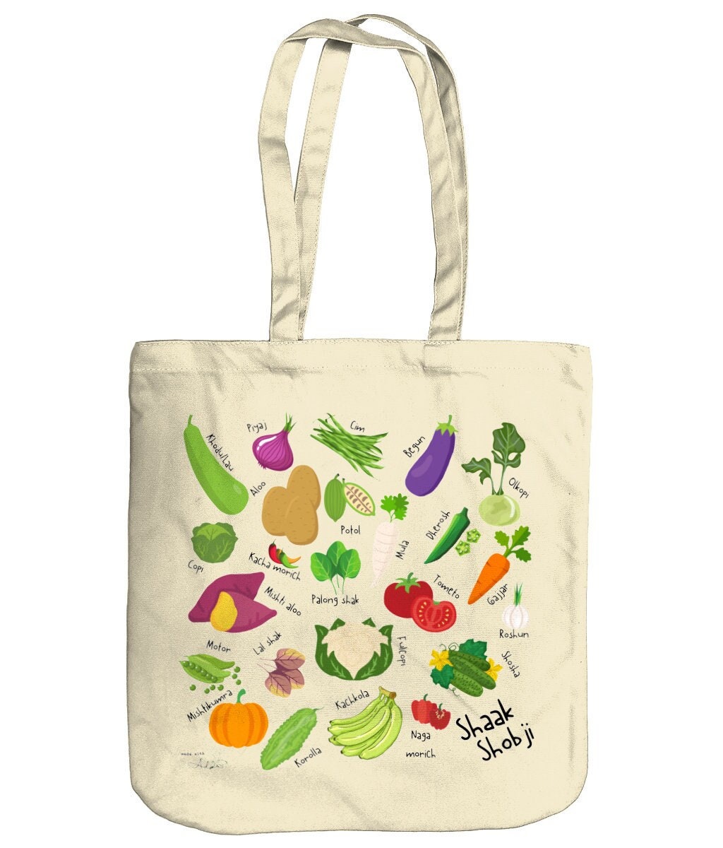 Shabji Tote Desi Art Bengali Shopping Bag Food Bag Indian Shopper