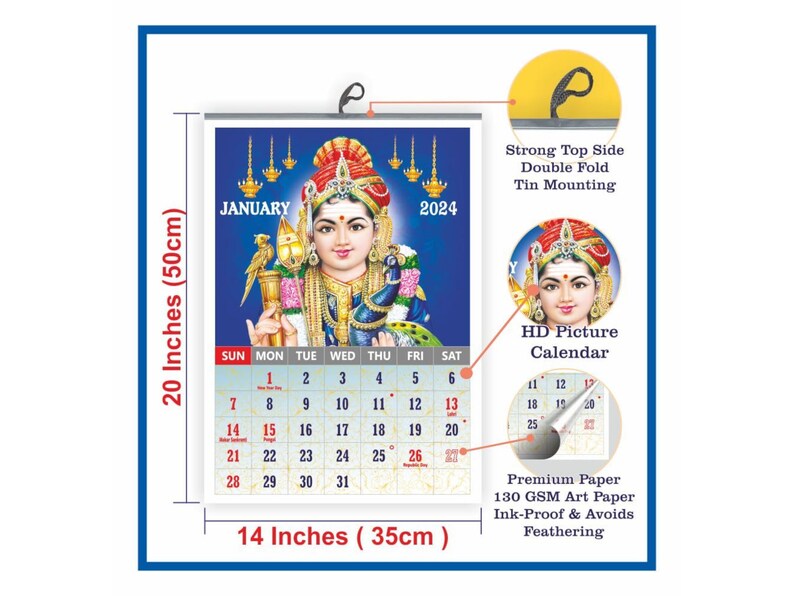 12 Sheets 2024 Monthly Hindu God Murugan Calendar 35x50 Cm Etsy