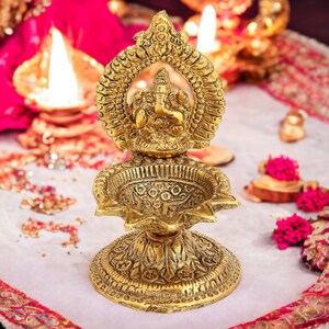 Antique Brass Diya for Puja Brass Oil Lamp for Pooja Indian