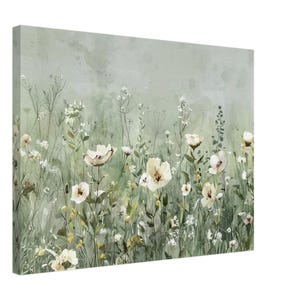 Canvas salie groene weide wilde bloemen muurkunst woondecoratie cadeau voor haar hem