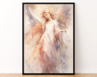 Angel / Christian Wall Art / Digital Download / Home Decor / Printable Wall Art / Christian Gift / Angelic Art / Watercolor / Neutral Tones