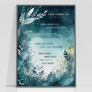 Memorial Poem - &quot;Warm Summer Sun&quot; / Floral Watercolor and Poetry / Digital Download / Remembrance Gift / Memorial Gift / Printable Memorial