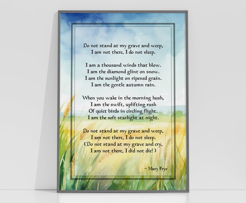 Memorial Poem - "do Not Stand by My Grave and Weep" / Digital Download ...