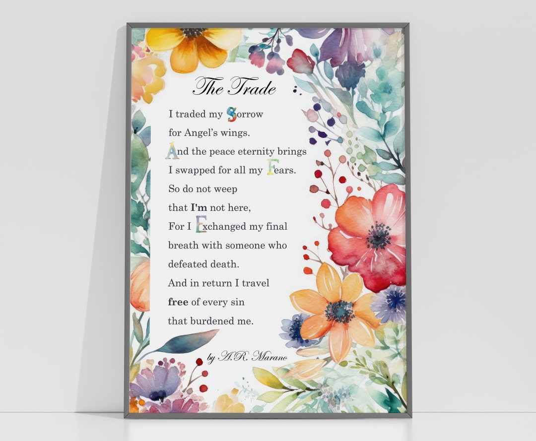 Memorial Poem the Trade / Floral Art and Poetry / Digital Download / Remembrance Gift / Home