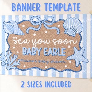 Sea You Soon Baby Shower Banner, Coastal Party Decor, Editable Canva Banner Template, 2x6ft & 3x5ft
