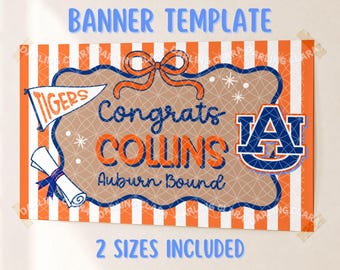 Modello di banner per l'Università di Auburn, decorazioni per la festa di laurea dei Tigers, modello di banner modificabile su Canva, 2 x 6 piedi e 3 x 5 piedi