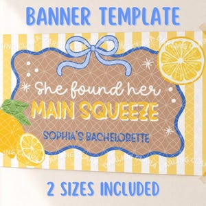 She Found Her Main Squeeze-banner, citronmöhippa-dekor för möhippa, redigerbar Canva-mockupmall, 2 x 6 fot och 3 x 5 fot