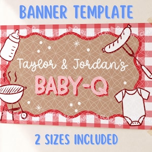 Baby Q Banner, Backyard BBQ Baby Shower Decor, Editable Canva Mockup Template, 2x6ft & 3x5ft