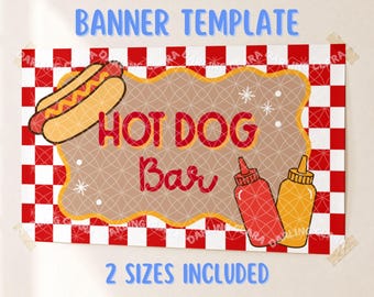 Banderoll för varmkorvbar, skylt för grillfest, dekoration för fest, redigerbar Canva-banderollmall, 2 x 6 fot och 3 x 5 fot