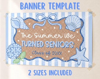 Banner "L'estate in cui siamo diventati senior", decorazioni a tema costiero per l'ultimo anno di liceo, modello Canva modificabile, 2 x 6 piedi e 3 x 5 piedi
