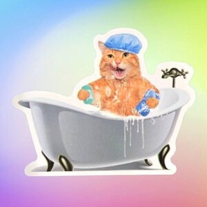 お風呂タイムのオレンジ色の猫の防水ビニールステッカー、クリアランスセール!!! カナダ国内送料無料!!