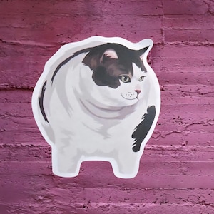 Black and white chubby cat waterproof vinyl sticker. Clearance sale!!!
