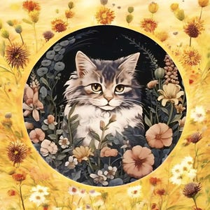 Adesivo de vinil impermeável com estampa de gato de pelo comprido cinza e branco. Liquidação!