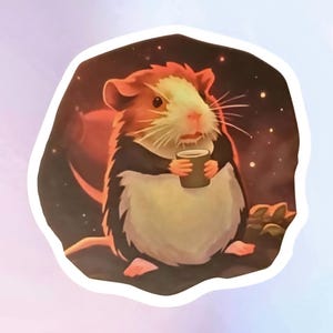 Coffee drinking hamster waterproof vinyl sticker, clearance sale!!!