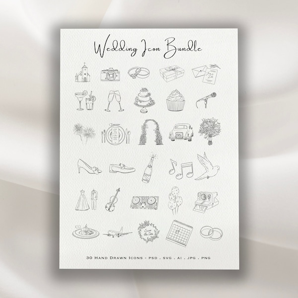Handgezeichnete Hochzeit Icons Bundle | 30 einzigartige Timeline Icons