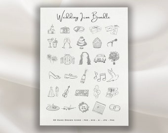 Hand Drawn Wedding Icons Bundle | 30 Unique Timeline Icons