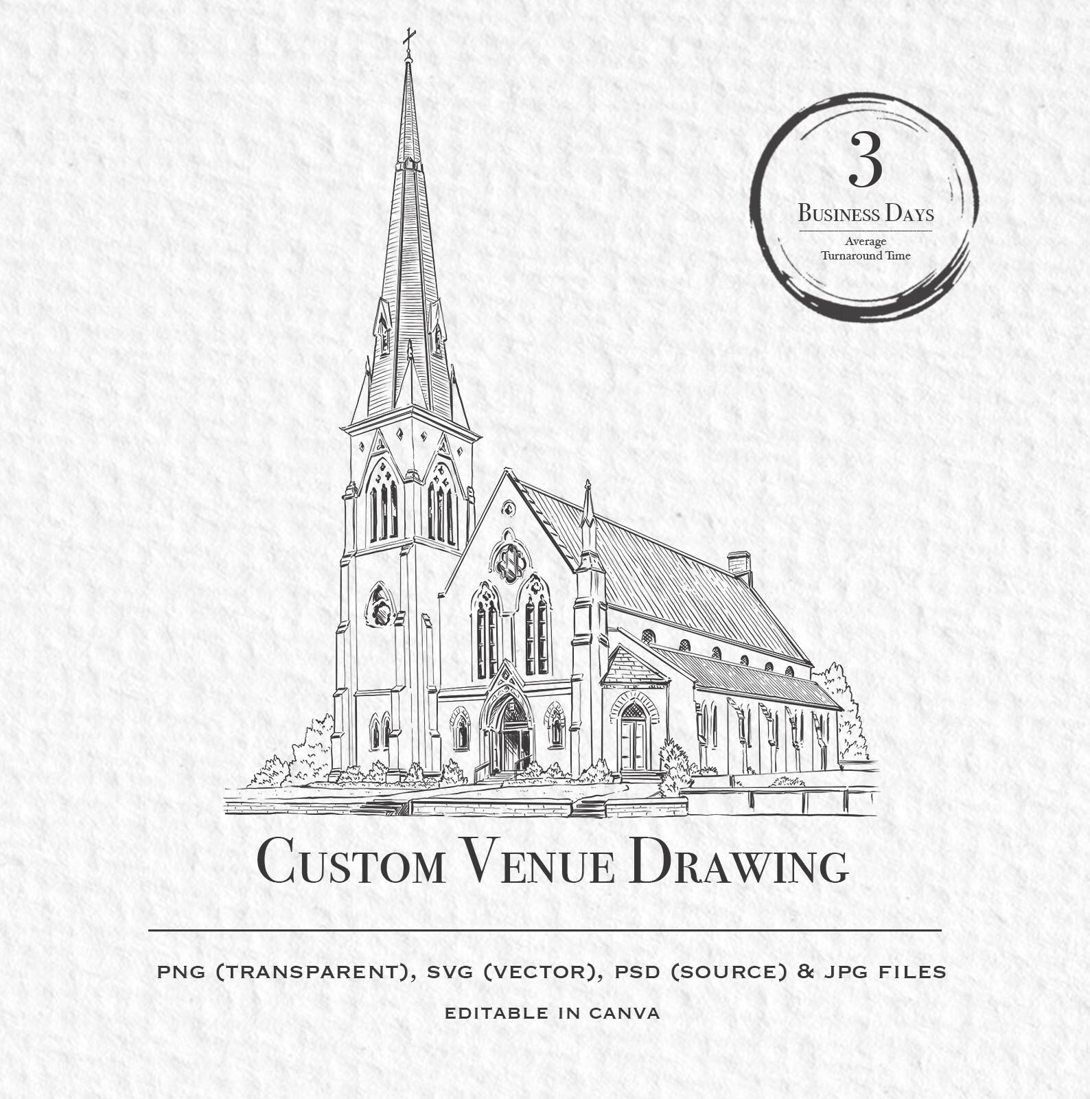 Custom Church Venue Illustration, Wedding Gift (digital Art) - Etsy