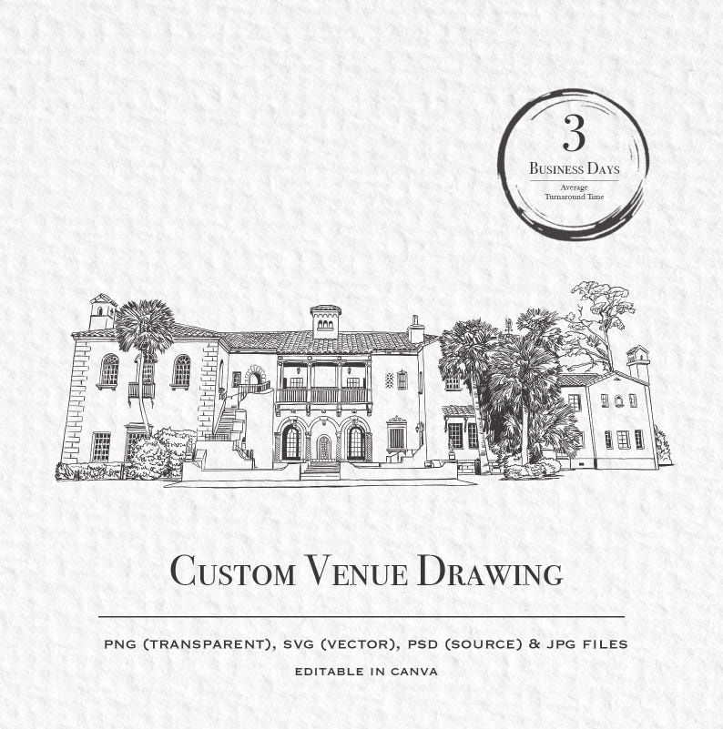 Custom Wedding Venue Illustration – Personalized Digital Drawing ...