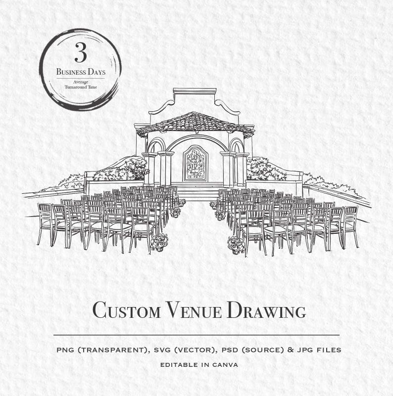 Custom Church Venue Illustration, Personalized Wedding Gift (digital ...