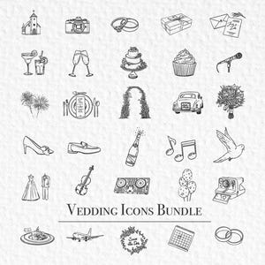 Hand Drawn Wedding Icons: Invitation Timeline Graphics (Digital Download)