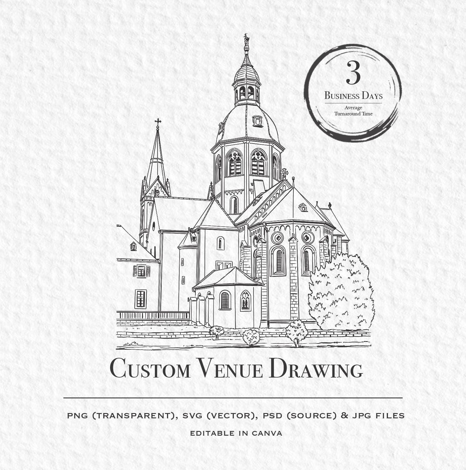 Custom Church Venue Illustration, Wedding Gift (digital Art) - Etsy