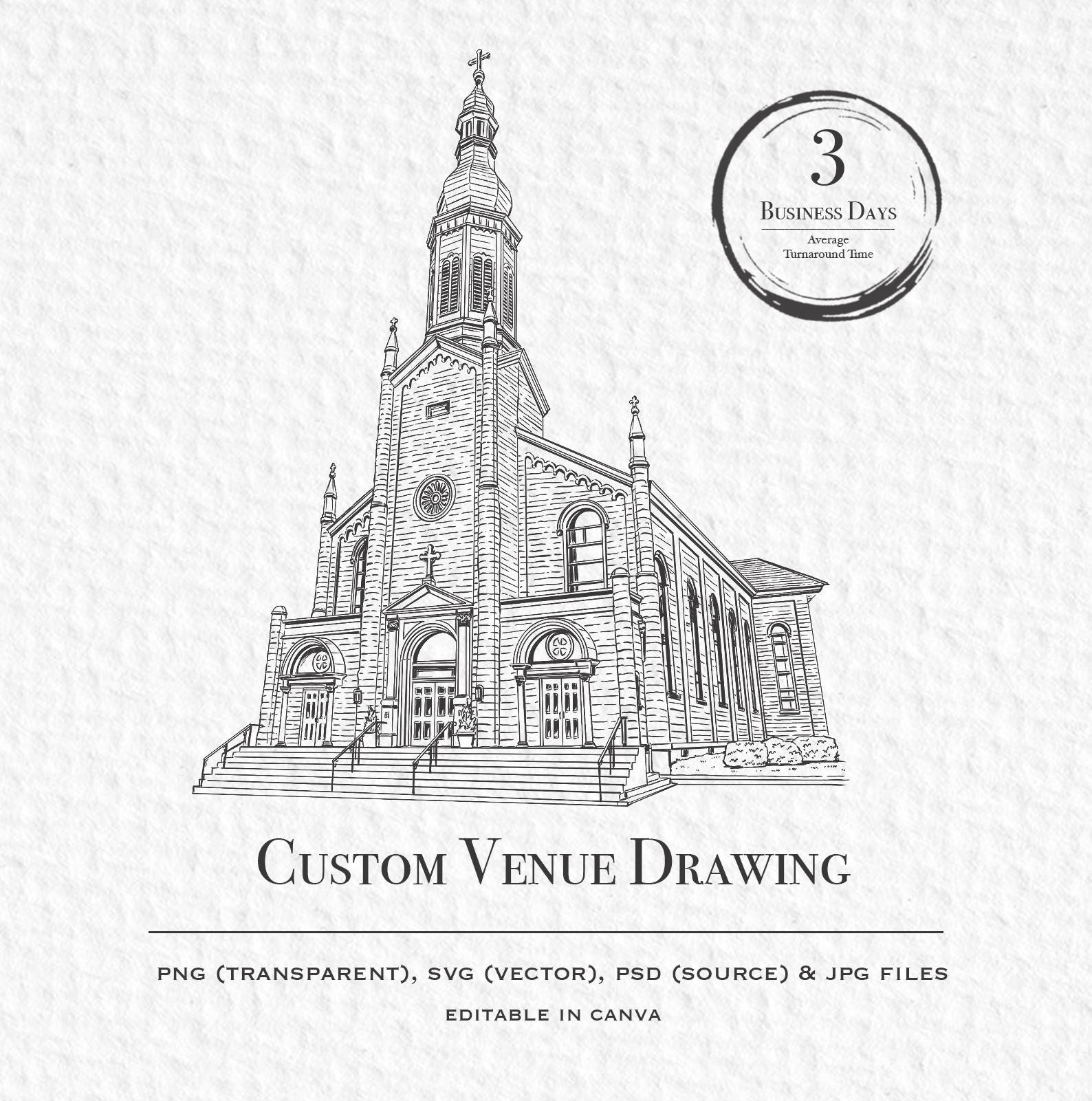 Custom Church Venue Illustration, Wedding Gift (digital Art) - Etsy