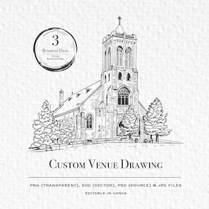 Custom Wedding Venue Illustration – Personalized Digital Download Art Print for Couples