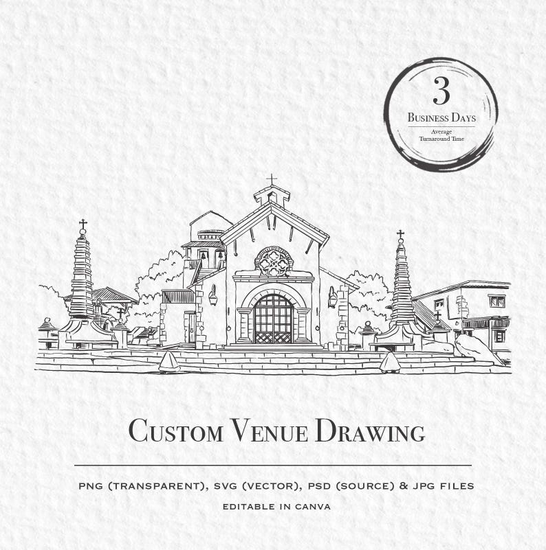 Custom Church Venue Illustration, Personalized Wedding Gift (digital ...