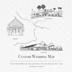 Custom Wedding Map Illustration, Digital Wedding Map Invitation, Downloadable Wedding Map Art