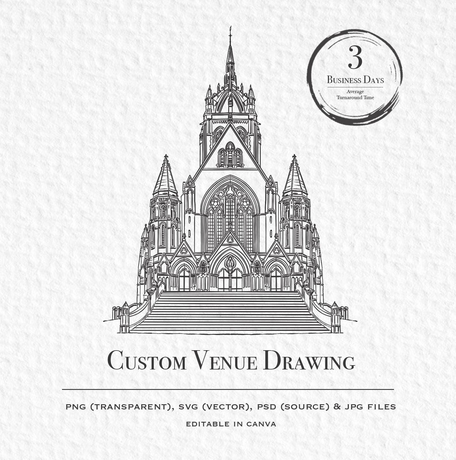 Custom Church Venue Illustration, Personalized Wedding Gift (digital ...
